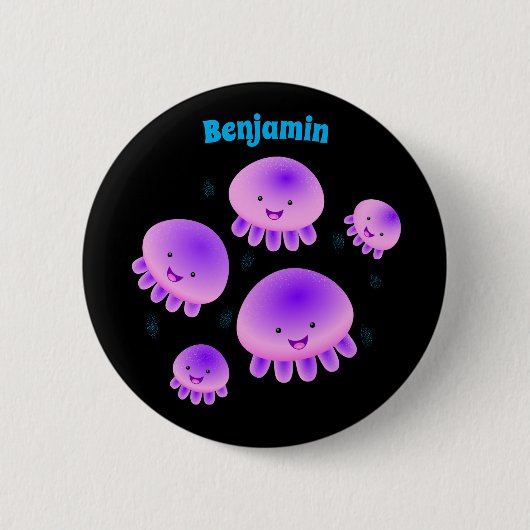 かわいいピンクの紫のクラゲのかわいい漫画 缶バッジ (正面)