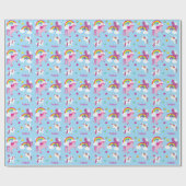 かわいいピンクの紫のユニコーンと虹の女の子 ラッピングペーパー (フラット)