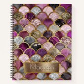 かわいいピンクの紫の金ゴールドマーメイドはかりで測 ノートブック (正面)