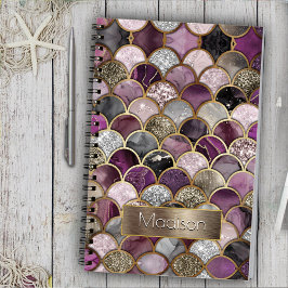 かわいいピンクの紫の金ゴールドマーメイドはかりで測 ノートブック