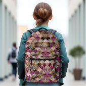 かわいいピンクの紫の金ゴールドマーメイドはかりで測 プリントバックパック