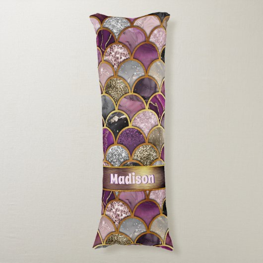 かわいいピンクの紫の金ゴールドマーメイドはかりで測 ボディピロー (正面縦)