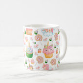 かわいいピンクの緑のカップケーキパターン コーヒーマグカップ (正面右)
