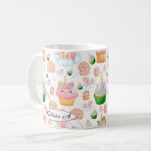 かわいいピンクの緑のカップケーキパターン コーヒーマグカップ (正面左)