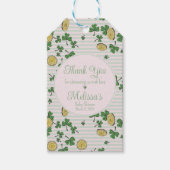 かわいいピンクの緑のクローバーとラッキーコインのありがとう ギフトタグ (正面)