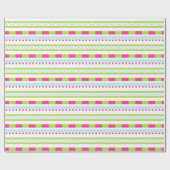 かわいいピンクの緑のミントストライプのパターン ラッピングペーパー (フラット)