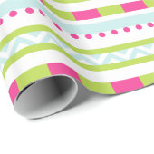 かわいいピンクの緑のミントストライプのパターン ラッピングペーパー (ロールコーナー)