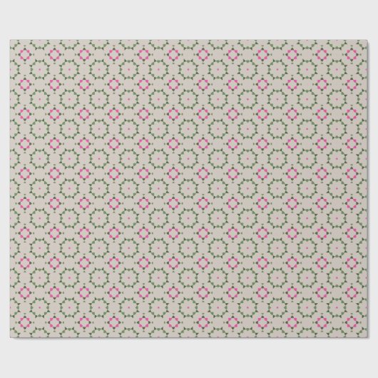 かわいいピンクの緑のヴィンテージ幾何学的クリスマス ラッピングペーパー (フラット)