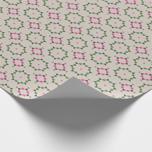 かわいいピンクの緑のヴィンテージ幾何学的クリスマス ラッピングペーパー (角)