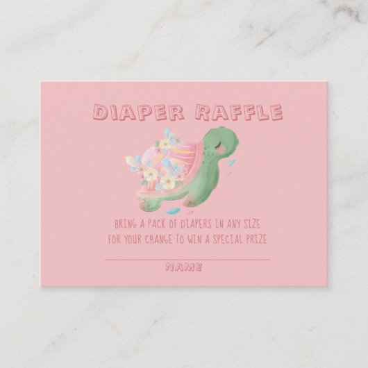 かわいいピンクの緑の亀の赤ちゃんシャワーおむつラッフル 名刺 (正面)