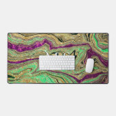 かわいいピンクの緑の大理石アートフェイクグリッターモノグラム デスクマット (キーボード&マウス)