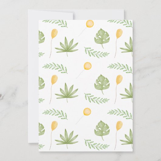 かわいいピンクの緑の女の子の恐竜1st誕生日 招待状 (裏面)