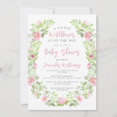 かわいいピンクの緑の小さな野生の花の赤ちゃん女の子シャワー 招待状 (正面)