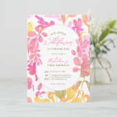 かわいいピンクの緑の水色のワイルドフラワー1st誕生日 招待状 (スタンド正面)