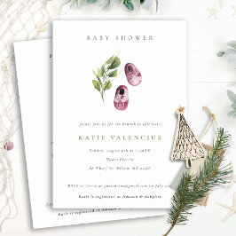 かわいいピンクの緑の靴の葉の女の子の赤ちゃんシャワー 招待状