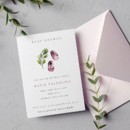 かわいいピンクの緑の靴の葉の女の子の赤ちゃんシャワー 招待状