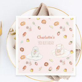 かわいいピンクの羊デザート水の色の子供の誕生日 スタンダードカクテルナプキン