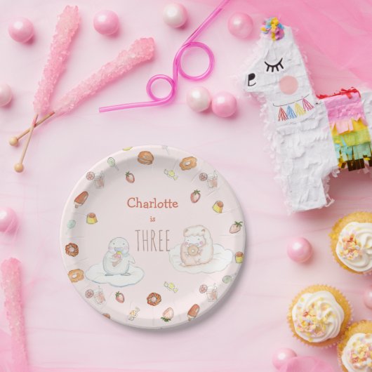 かわいいピンクの羊デザート水の色の子供の誕生日 ペーパープレート (パーティー)