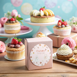 かわいいピンクの羊デザート水の色の子供の誕生日 ラウンドシール