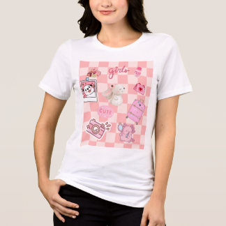 かわいいピンクの美学 チェッカーボード トライブレンドTシャツ