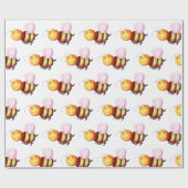 かわいいピンクの羽のハチの模様のラッピングペーパー ラッピングペーパー (フラット)