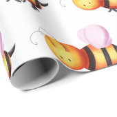 かわいいピンクの羽のハチの模様のラッピングペーパー ラッピングペーパー (ロールコーナー)