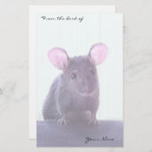 かわいいピンクの耳の付いたマウススケッチあなたの名前を追加 便箋 (正面/裏面)