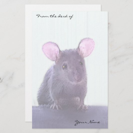 かわいいピンクの耳の付いたマウススケッチあなたの名前を追加 便箋 (正面/裏面)