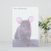 かわいいピンクの耳の付いたマウススケッチあなたの名前を追加 便箋 (スタンド正面)