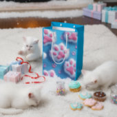 かわいいピンクの肉球プリントギフトバッグ ミディアムペーパーバッグ