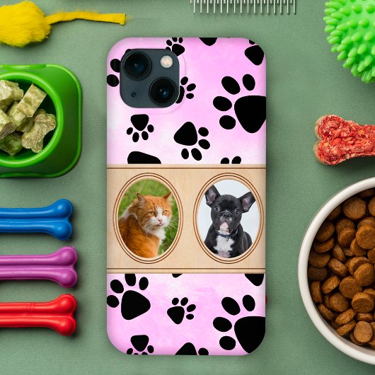 かわいいピンクの背景と手、カスタムペットの写真 Case-Mate iPhoneケース