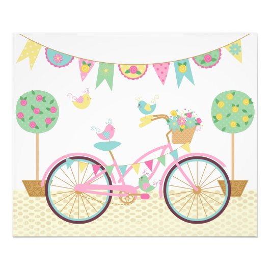 かわいいピンクの自転車 フォトプリント            (正面)
