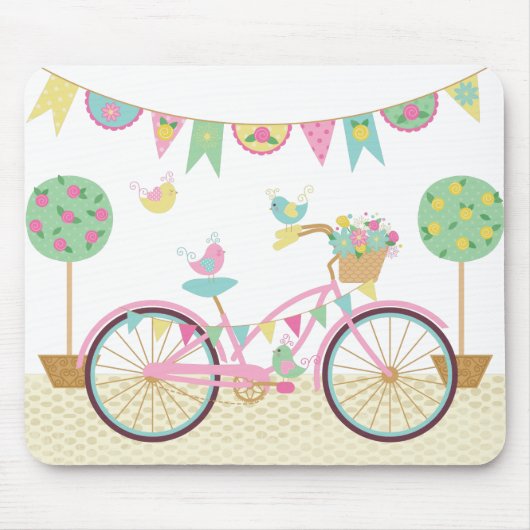 かわいいピンクの自転車 マウスパッド (正面)