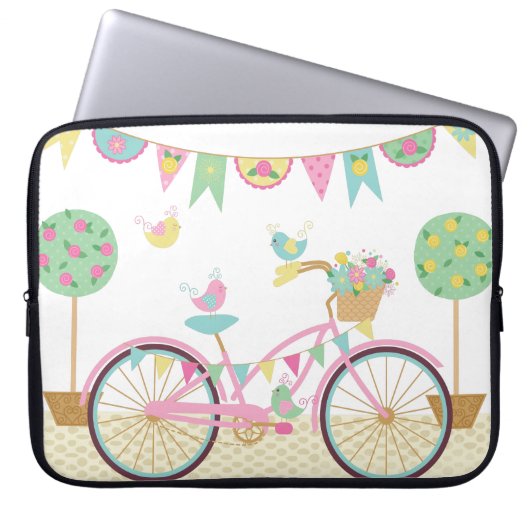 かわいいピンクの自転車 ラップトップスリーブ (正面)