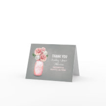 かわいいピンクの色彩の鮮やかなメーソンジャーのサンキューカード