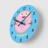 かわいいピンクの艶っぽいドーナツ漫画 ラウンド壁時計 (傾斜)