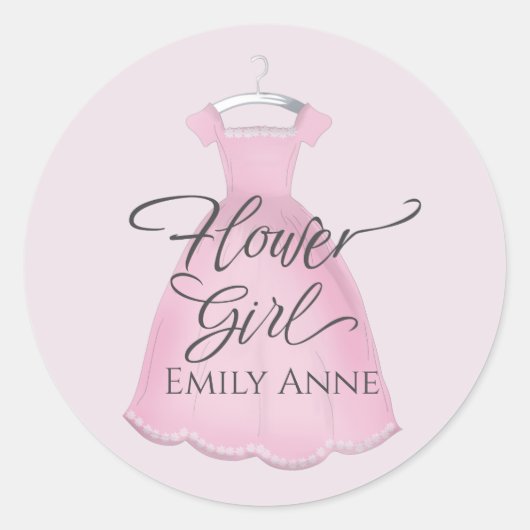 かわいいピンクの花お洒落女の結婚子のドレス ラウンドシール (正面)