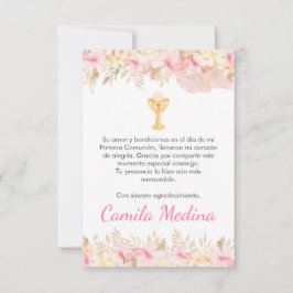 かわいいピンクの花とアリスの聖餐式 サンキューカード