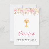 かわいいピンクの花とアリスの聖餐式 サンキューカード (裏面)