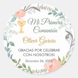 かわいいピンクの花とアリスの聖餐式 ラウンドシール