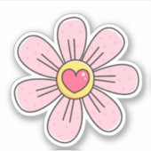 かわいいピンクの花とハート シール (正面)