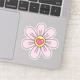 かわいいピンクの花とハート シール