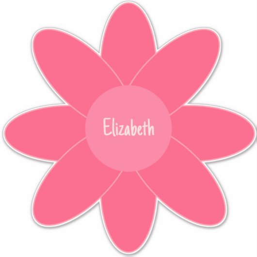かわいいピンクの花と名前 シール (正面)