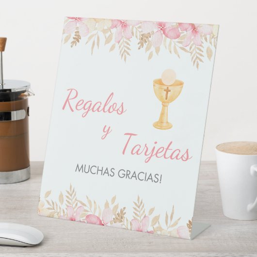 かわいいピンクの花と聖餐式の開催 台座サイン (インサイチュ)