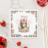 かわいいピンクの花と馬の1歳の誕生日 スタンダードランチョンナプキン (インサイチュ)