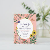 かわいいピンクの花と鳥の新しいアドレスのお知らせ ポストカード (スタンド正面)