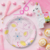 かわいいピンクの花と鳥の紙プレート、 ペーパープレート (パーティー)