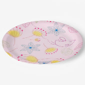 かわいいピンクの花と鳥の紙プレート、 ペーパープレート (アングル)