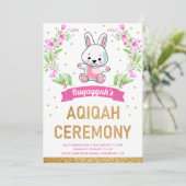 かわいいピンクの花のスイートバニーうさぎアキカ 招待状 (スタンド正面)