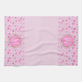 かわいいピンクの花のパターンガーリー、フローラデザイン キッチンタオル